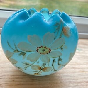 Victorian Hand-Painted hand blown satin glass rose bowl